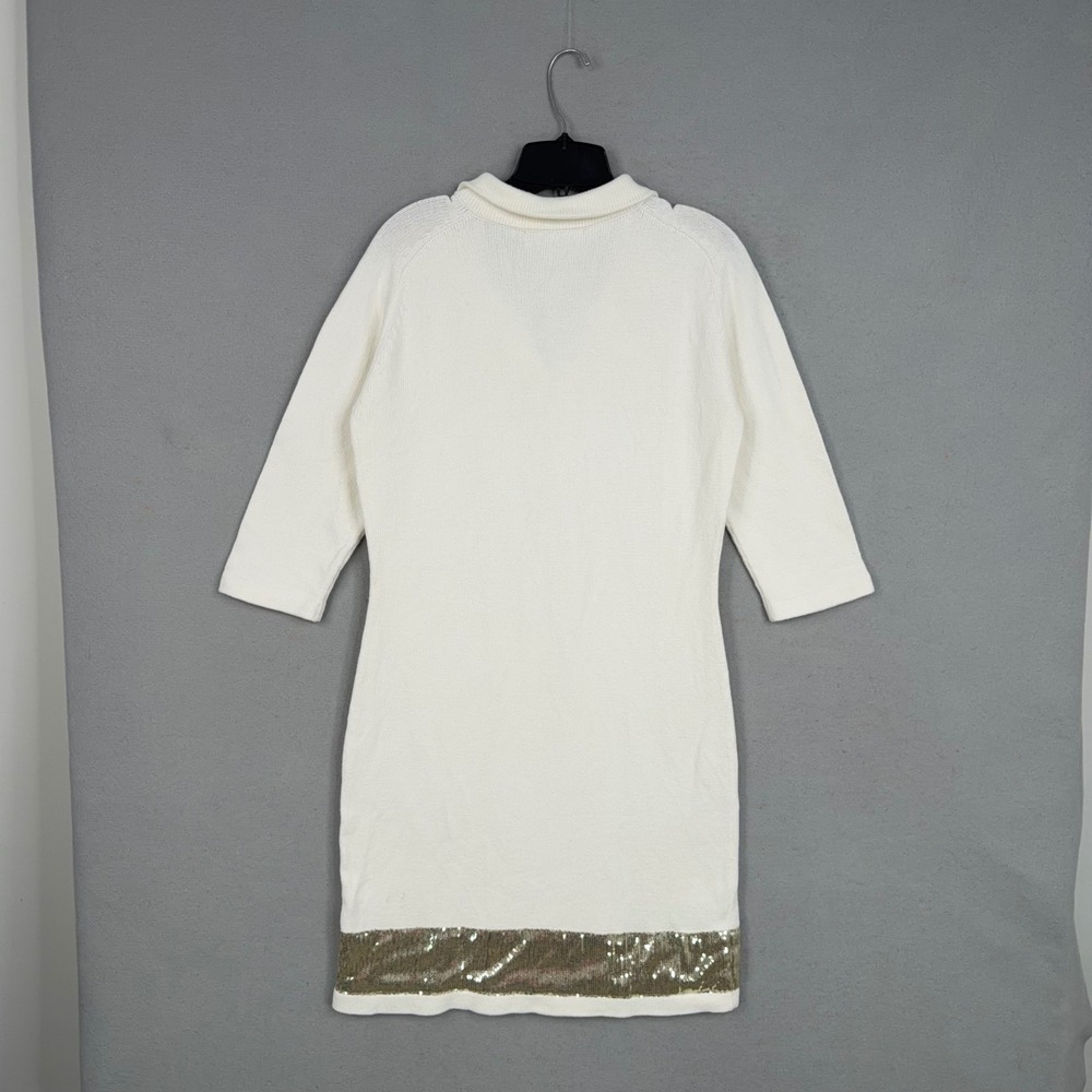 Peter England Dress Women Large White Gold Sequin Hem Knit Preppy Nantucket - Picture 9 of 11